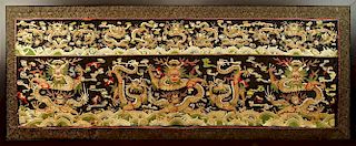 Fine Quality Antique Chinese Silk and 24 Karat Gold Embroidery Panel with Dragon Motif
