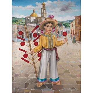ALEJANDRO CAMARENA, El niño de las manzanas, Firmado y fechado 97, Óleo sobre tela, 80 x 60 cm