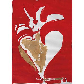 CARMEN PARRA, Sagrado corazón, Firmado y fechado 80, Gouache y hoja de oro sobre papel, 66 x 47 cm