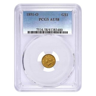 1851 O $1 Liberty Head Gold Coin Type 1 PCGS AU 58