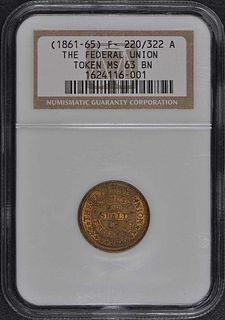 1861- 65 F 220/322 A The Federal Union Token NGC MS63 BN
