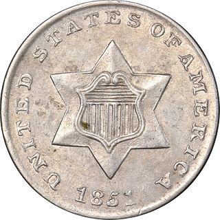 1851-P Type 1 Three (3) Cent Silver Choice BU 