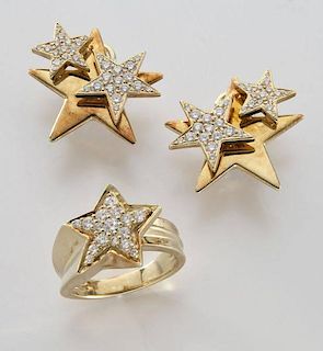 Jose Hess 18K gold and diamond earrings and ring