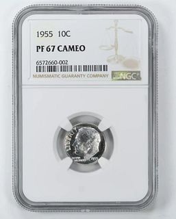 1955 PROOF ROOSEVELT DIME 10C NGC CERTIFIED PF 67 CAMEO (002)