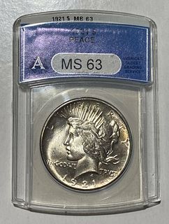 1921 P Peace Silver Dollar ANACS MS-63 Pretty
