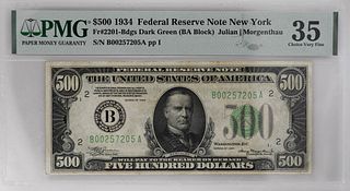 1934A $500 Federal Reserve Note New York  Fr#2201 PMG 35 Choice Very Fine Bankno
