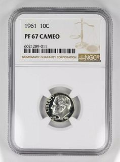 1961 PROOF ROOSEVELT DIME 10C NGC CERTIFIED PF 67 CAMEO (011)