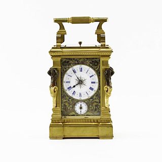 Rare Circa 1890 Tiffany & Co Gilt Brass Petite Sonnerie Striking and Repeating Carriage Clock, No. 1879.