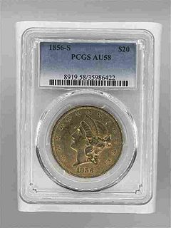 $20 GOLD LIBERTY 1856 S PCGS AU 58