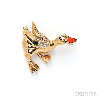 18kt Gold Gem-set Duck Brooch, Cartier