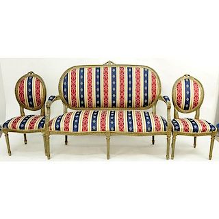 Louis XVI Style 3pc. Upholstered Salon Furniture Set.