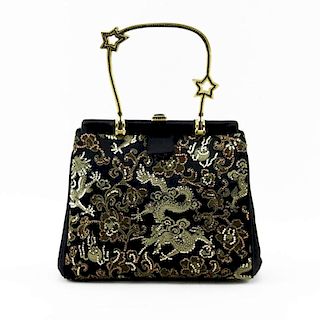 Judith Leiber New York Black Satin Asian Inspired Handbag.