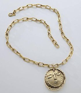 18K gold Pablo Picasso Madoura pendant on a 22K