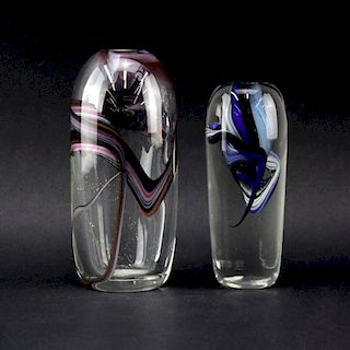 Grouping of Two (2) Claude Morin, French (b-1932) Modern Hand Blown Art Glass Vases