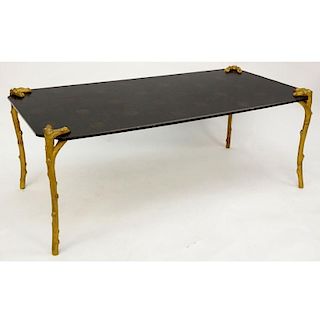 19/20th Century Lacquered Wooden Top Coffee Table with Gilt Bronze Legs
