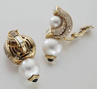 Marina B 18K gold, diamond and pearl earrings