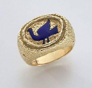 Georges Braque 18K gold and enamel signet ring