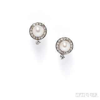 Platinum, Pearl, and Diamond Earrings