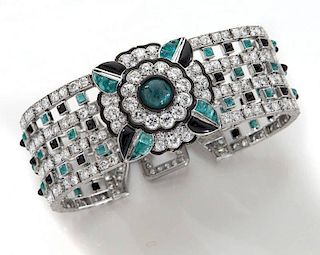 Art Deco Mauboussin platinum, diamond, emerald and