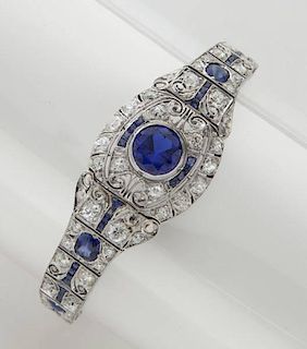 Art Deco plat. diamond, spinel, sapphire bracelet