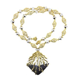 French 1970s 18k Gold Diamond Pendant Necklace