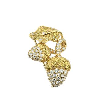 Tiffany & Co France 18k Gold Fancy Diamond Acorn Brooch Pin 