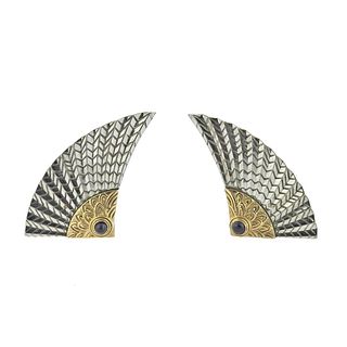 Erte 14k Sterling Silver Sapphire Wing Earrings