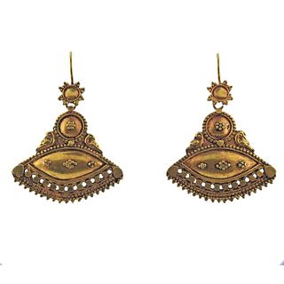 18k Gold Etruscan Revival Drop Earrings