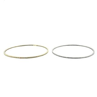 14k Gold Diamond Bangle Bracelet Set 