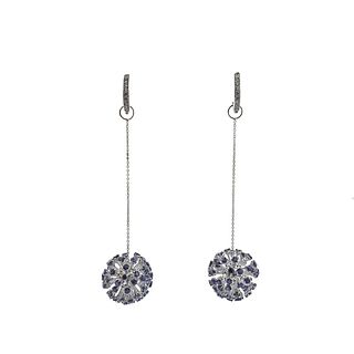 Cantamessa 18k Gold Sapphire Diamond Ball Drop Earrings