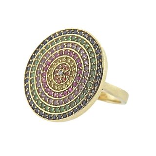 14k Gold Multi Color Sapphire Cocktail Ring