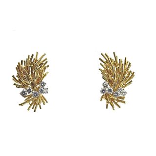 1970s 14k Gold Diamond Cocktail Earrings