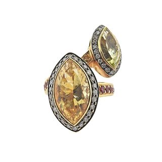 Zorab 18k Gold Spessartite Garnet Citrine Diamond Cocktail Ring