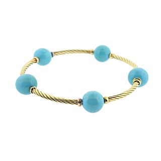 David Yurman 18k Gold Turquoise Cable Bracelet