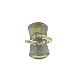 14k Gold Diamond Prasiolite Cocktail Ring