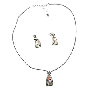 Asch Grossbardt 18k Gold Silver Inlay Gemstone Earrings Necklace