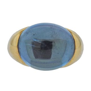 Bucherer Rose Gold 15.43ct Aquamarine Cabochon Ring