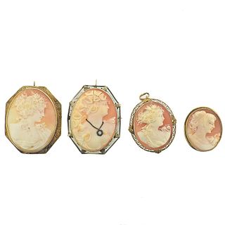 Antique 14k Gold Cameo Pendant Brooch Lot of 4