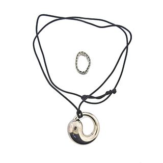 Tiffany & Co Silver Somerset Ring Peretti Pendant Cord Necklace