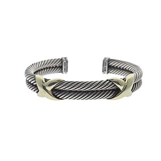 David Yurman 14k Gold Silver Cable X Cuff Bracelet