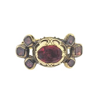 Early 17th Cent. Antique 14k Gold Garnet Ring