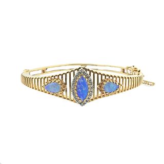 14k Gold Opal Diamond Bangle Bracelet