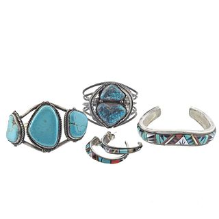 Native America Julious Lee Navajo Sterling Multi Gemstone Bracelet Earrings Lot of 4