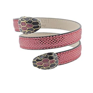Bvlgari Bulgari Serpenti Leather Enamel Wrap Snake Bracelet