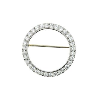 Midcnetury Platinum Diamond Open Circle Brooch