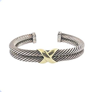 David Yurman Silver Gold X Cuff Bracelet