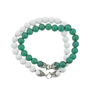 David Yurman Silver Spiritual Bead Green Onyx White Agate Bracelet Lot of 2