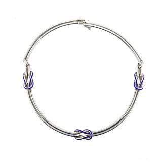 Gucci Vintage Silver Blue Enamel Knot Choker Necklace 