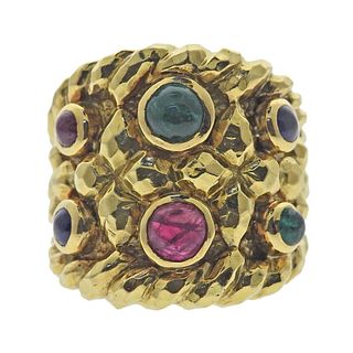 David Webb Emerald Sapphire Ruby Gold Ring