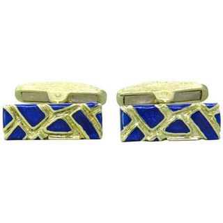 1970s 14K Gold Blue Enamel Cufflinks